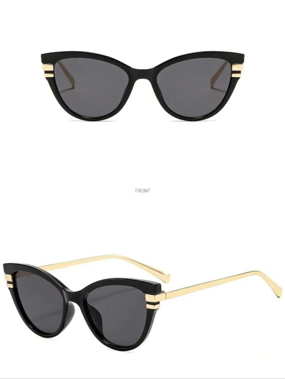Black Cat-Eye Sunglasses with Gold Accents - Designer Style